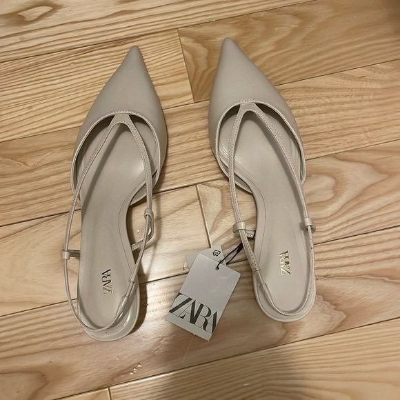 Zara Shoes - Leather kitten heel slingbacks